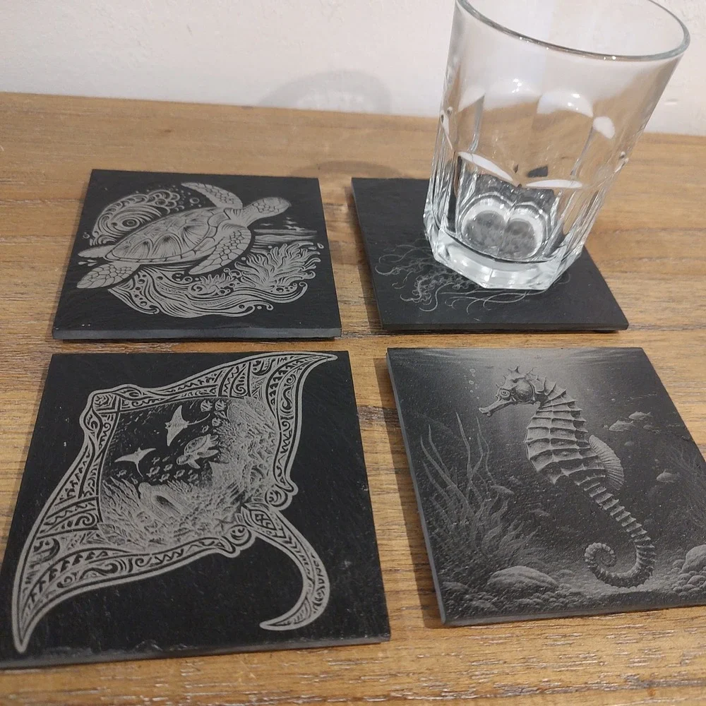 Personalized Slate Coaster Set Of 4 Custom Engraved Gift Coastal Ocean Customize